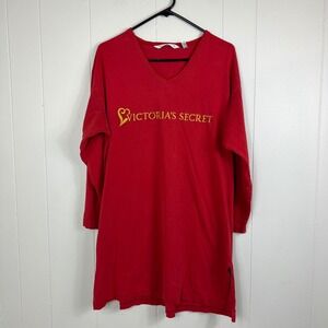 Vintage Victoria's Secret Red Sleep Shirt Night Dress V Neck Long‎ Sleeve Size M